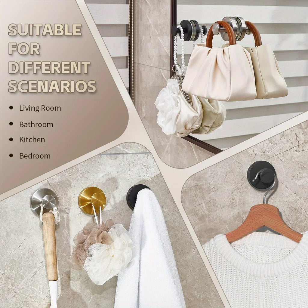 New Suction Cup Hooks Stainless Steel Waterproof Bathroom Shower Wall Mount Punch-free Reusable Strong Adsorption Hook Holders