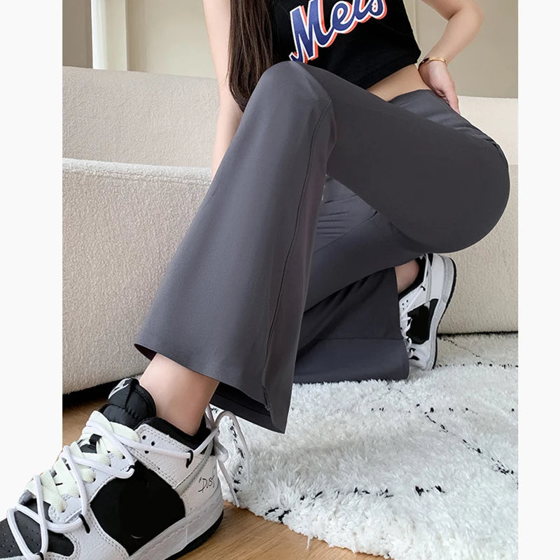 Seamless Flared Shark Pants Women Solid Color High Waist Casual Leggings Woman Spring Summer Skinny Tight Horseshoe Pants Mujer