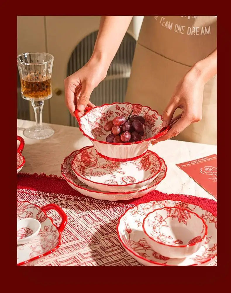 Modern Red Dinner Set Plates Luxury Designer Italian Round Plates Dinner Sets Ceramic Elegant Aparelho De Jantar Kitchen Dishes