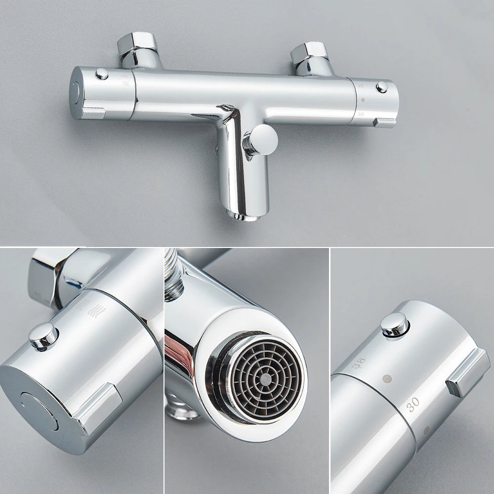 Chrome Thermostatic Shower Faucets Set Bathroom Thermostatic Mixer Tap Hot And Cold Bathroom Mixer Mixing Valve Bathtub Faucet