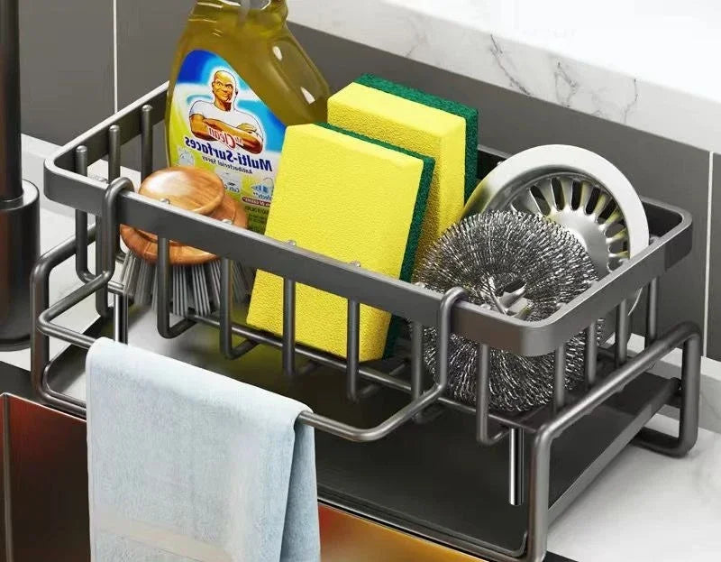 1Pc  Kitchen Storage Rack, Dishcloth Holder, Draining Rack, Faucet Sink Sponge and Steel Wool Organizer