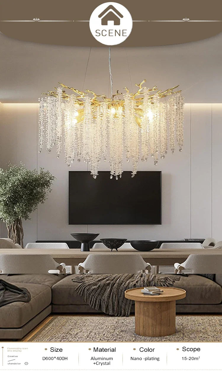 Modern light luxury living room crystal chandelier dining room bedroom French crystal lamp artistic decoration branch lamp
