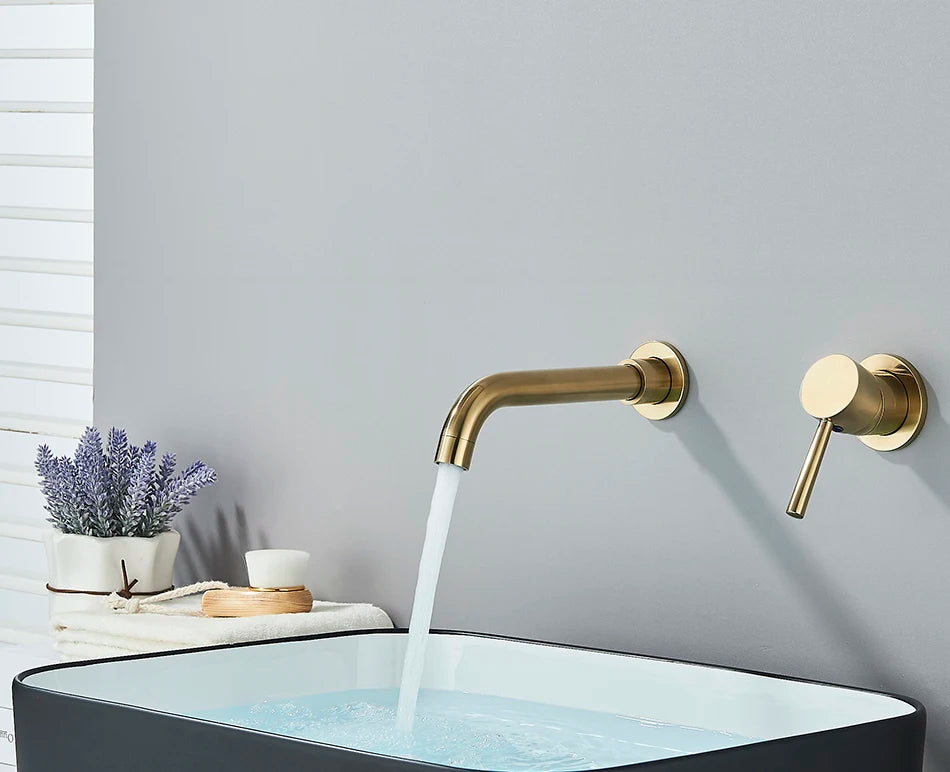 Brushed Gold/Black Basin Faucet Concealed Wall Mounted For Bathroom Faucets Bath Basin Sink Tap Bathtub Hot And Cold Water Mixer
