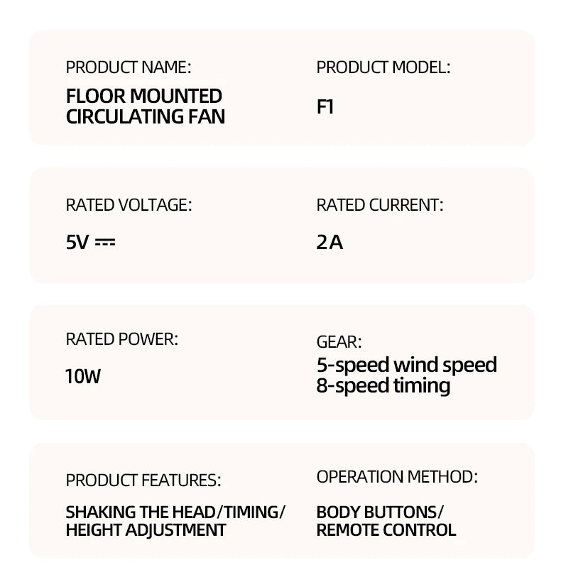 Air Circulation Fan Rechargeable Oscillating Fan Five Gear Adjustment Stand Fan Adjustable Height Household Air Circulation Fan