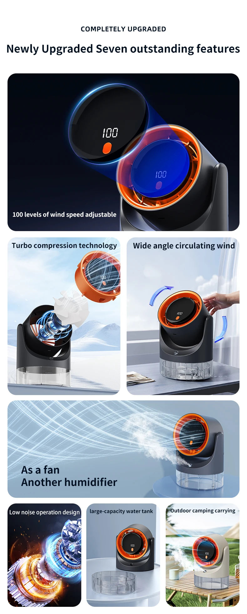 Household mini electric fan with single hole spray air conditioning cooling humidification circulating fan 360 ° adjustable