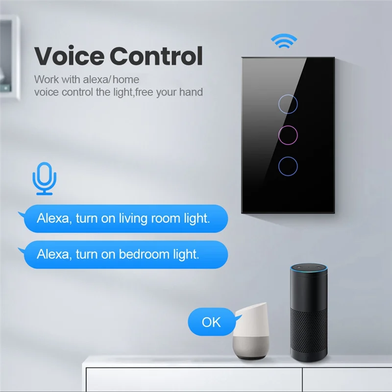 AAAEL-Wifi Smart Wall Switch LED Light Switches 1/2/3/4 Gang Smart Touch Sensor US Plug