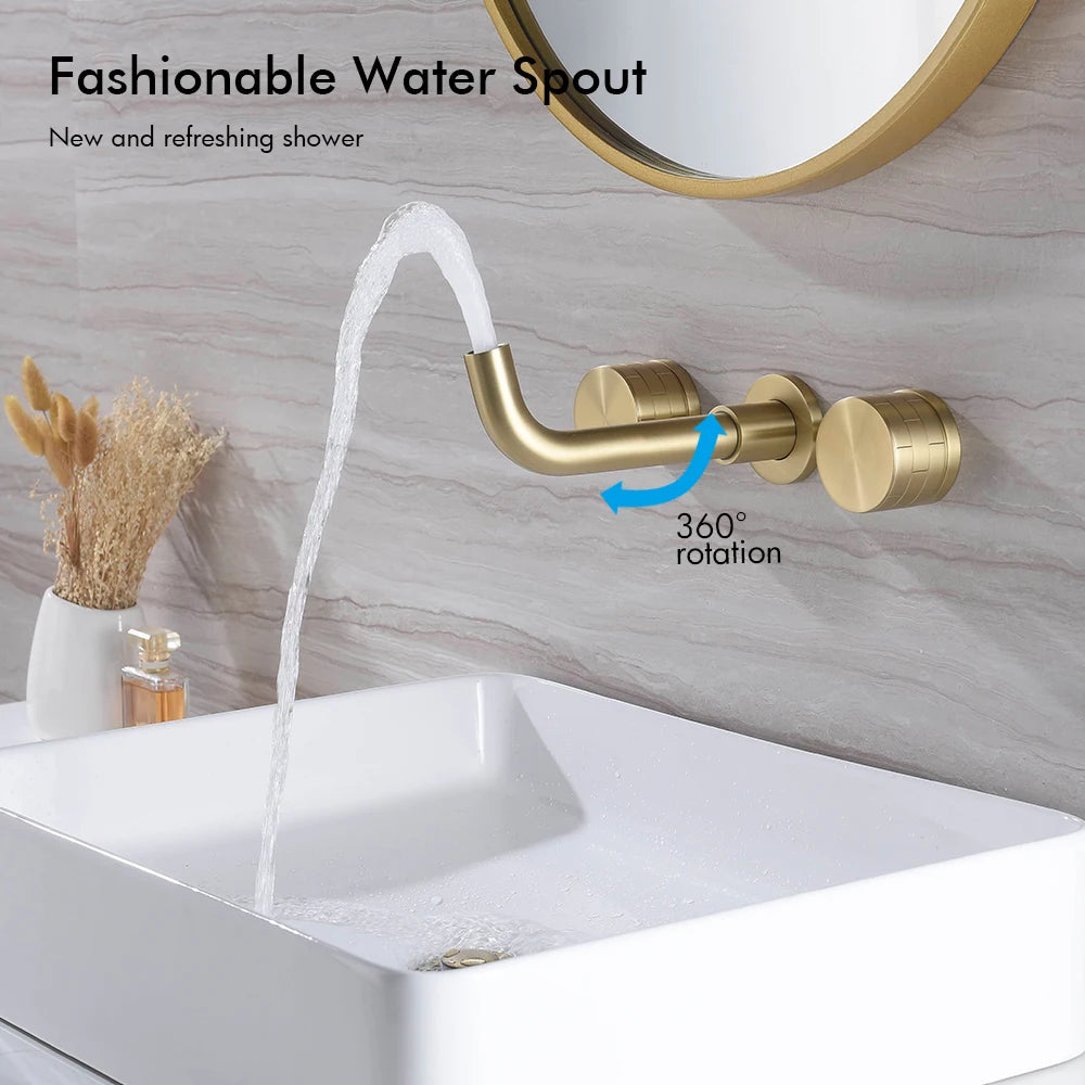 Basin Faucet Concealed Box Double Handle Sink Tap 2 Scarves Pattern Knob Bathroom Mixer Wall Mounted Brass Crane