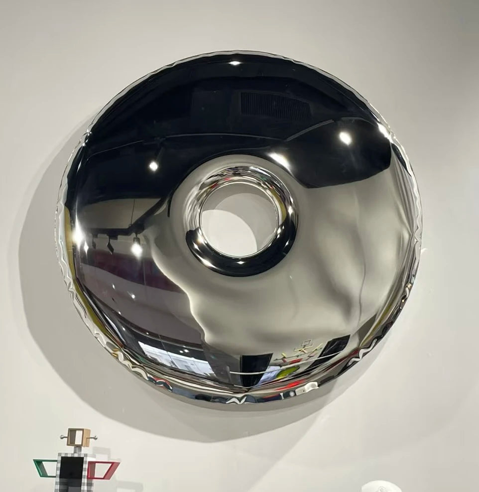 Modern light luxury stainless steel donut wall decoration mirror metal painting hotel model room sofa background