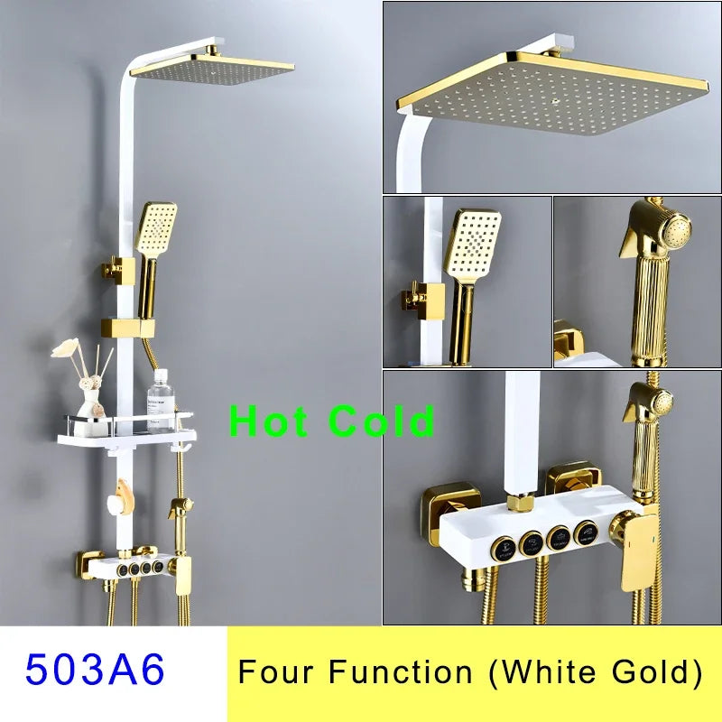 Hot Cold Bathroom Shower Set 12 Inch Rain Shower Head Quality Brass Bathroom Mixer Faucet Black Gold Thermostatic Shower System