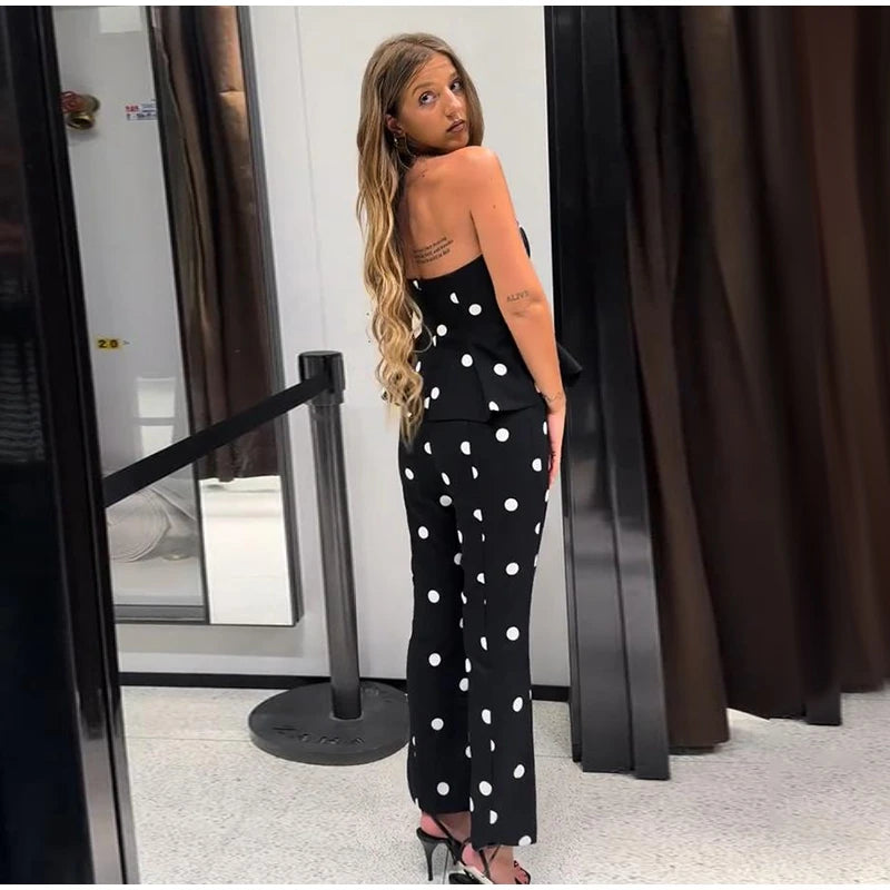 Elegant Polka Dot Women's Jumpsuit Sleeveless Waist-closed Backless Tube Top Lady Long Romper 2026 Summer Fashion Female Rompers