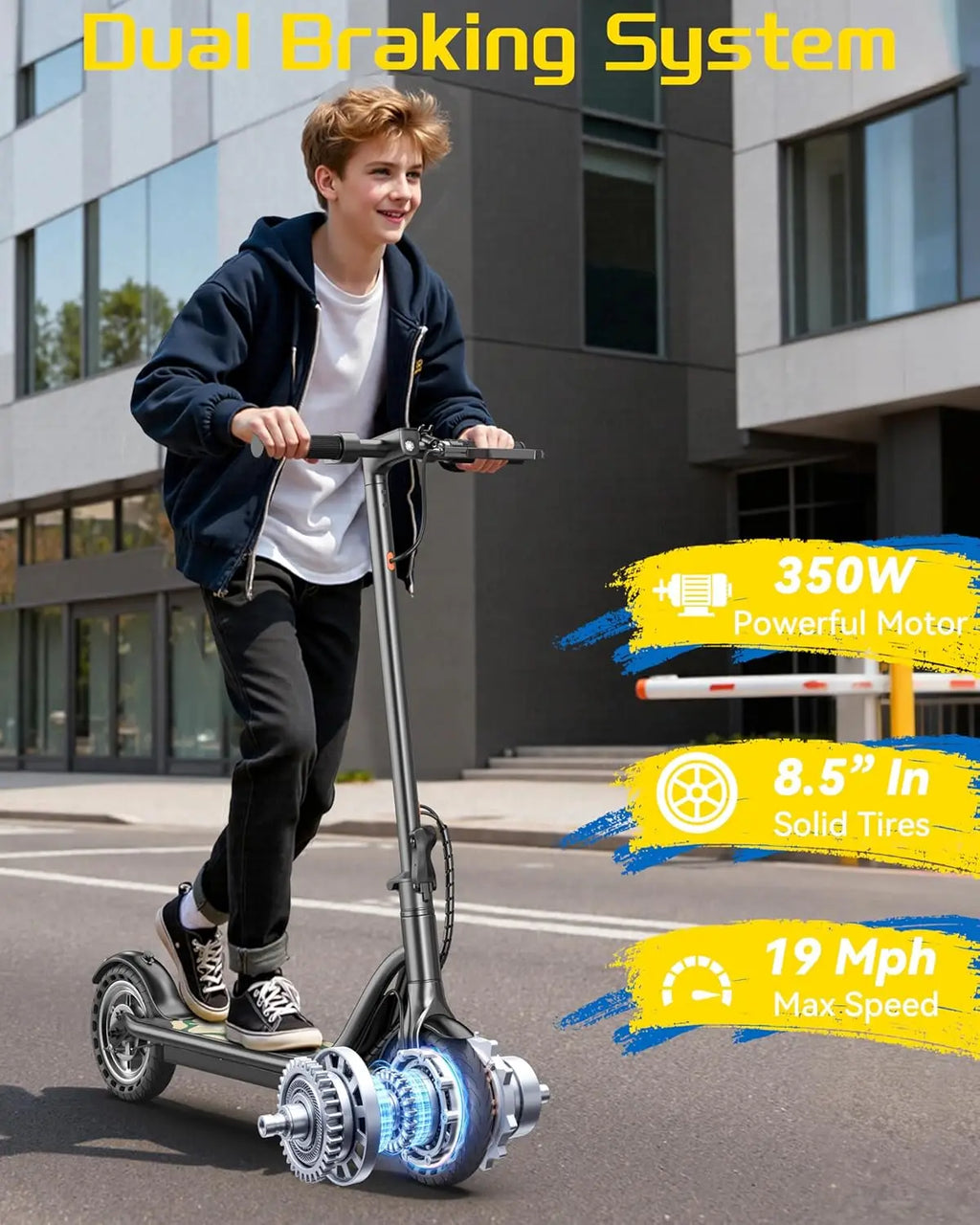 Sigravy Electric Scooter for Kids,Teens,Teenager, Students, Foldable Commuter E Scooter for Teens, 350W Motor, 19 MPH, Up to 26 Miles Range, 8.5" Solid Tires, Cruise Control, 19MPH Max Speed, LED Display,APP Control