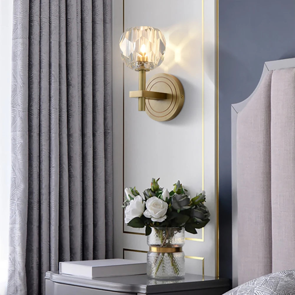 Modern Crystal wall lamp Luxury Living room bedroom lounge interior stairs wall lamp side lights Rose gold Copper wall light