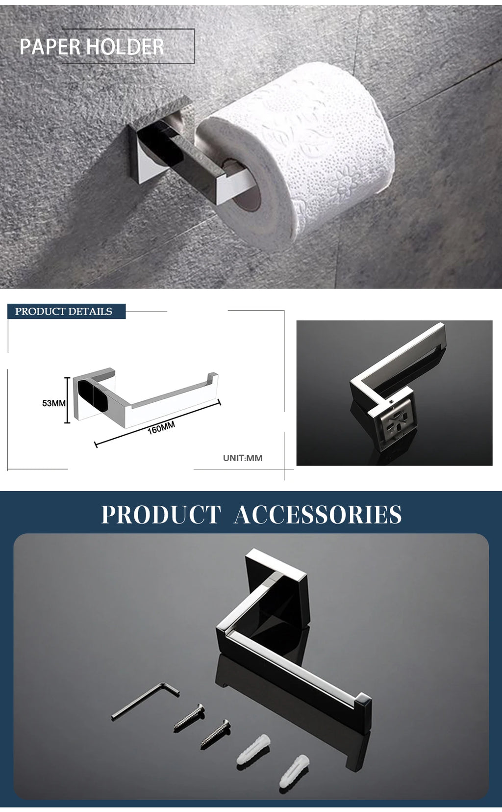 Stainless Steel Chrome Bathroom Hardware Set Square Towel Rack Towel Rack Tissue Holder Robe Hook Bathroom Rack Accessories