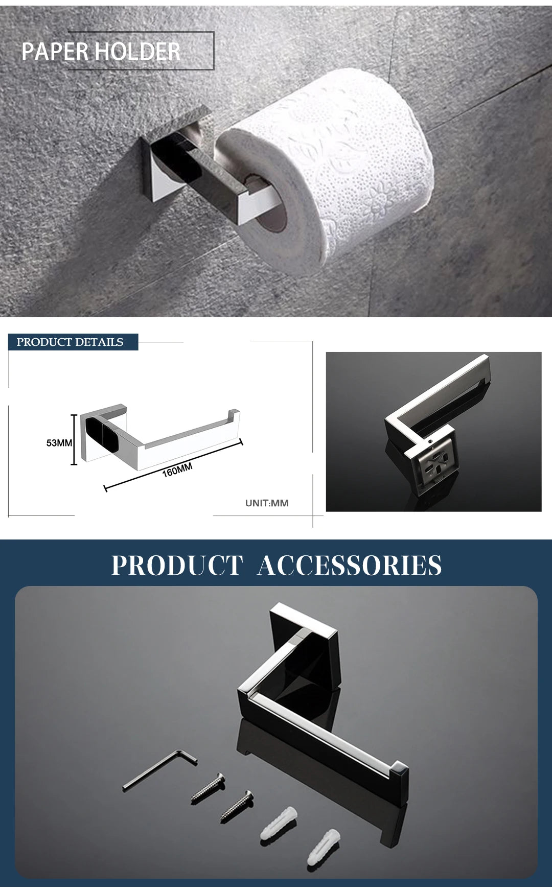 Stainless Steel Chrome Bathroom Hardware Set Square Towel Rack Towel Rack Tissue Holder Robe Hook Bathroom Rack Accessories