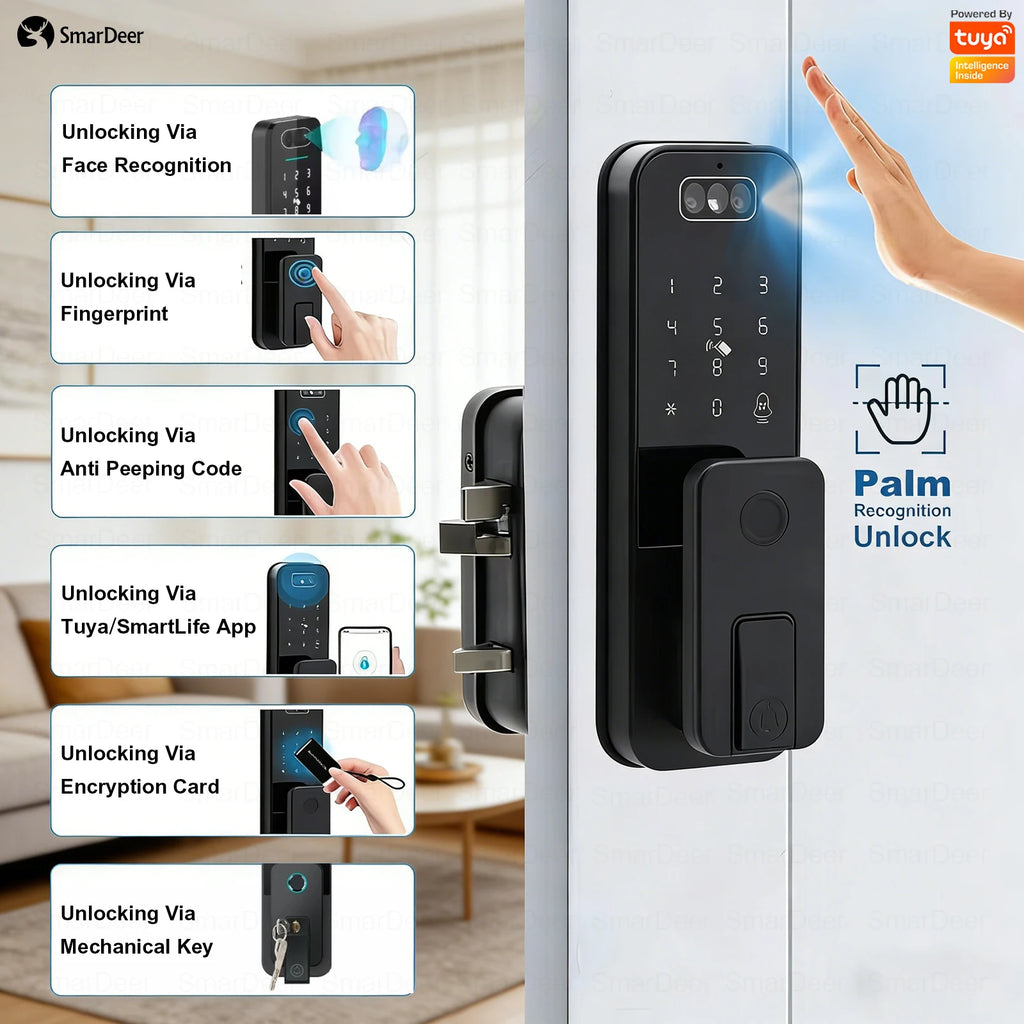 Waterproof Outdoor Smart Door Lock Fingerprint Facial Recognition Password Anti-theft Security Electronic Lock for Gate Garden