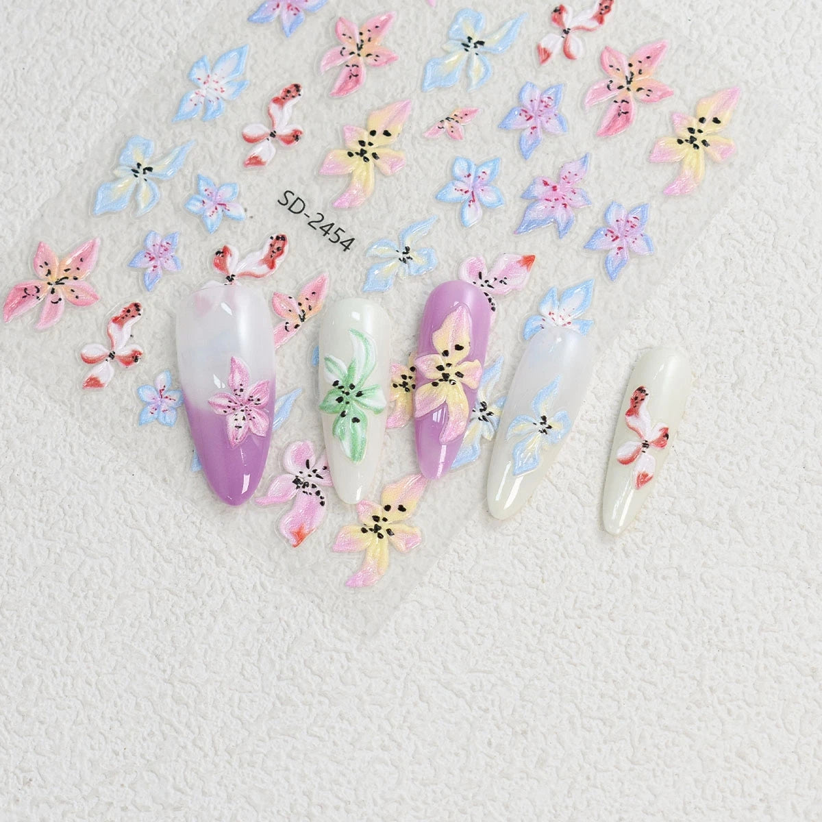 3 to 120 Sheets Tropical Flower Nail Stickers Hibiscus Butterfly Starfish Nail Decals 5D Embossed Self Adhesive Summer Nail Art