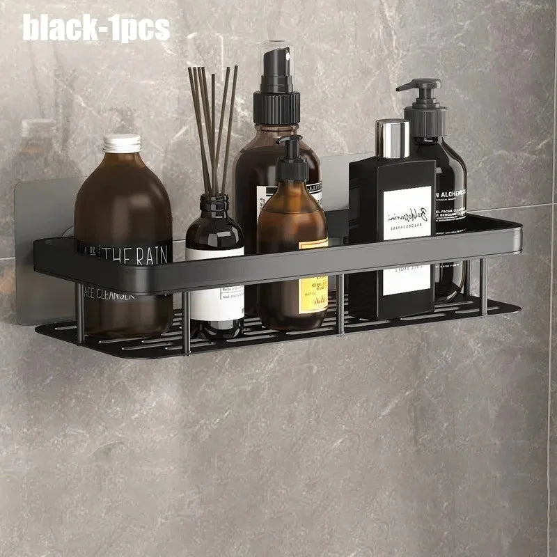 Aluminum Alloy 1/2/3pcs No Drill Wall Bathroom Shelf Shampoo Rack Makeup Storage Organizer Shower Shelf Bathroom Accessories