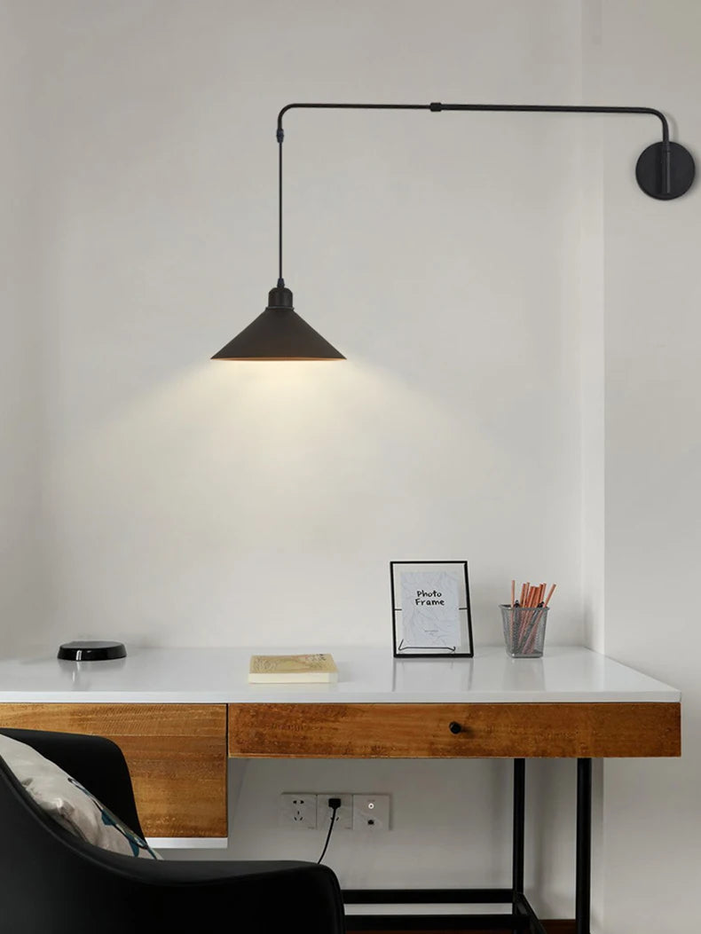 Modern Black Metal Wall Light For Bedroom Bedside Reading Long Arm Wall Lamp Scalable Adjustment