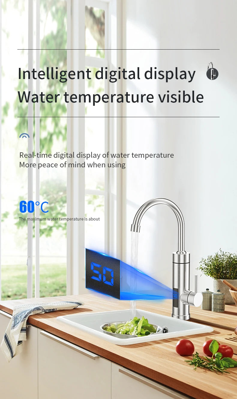 Electric Water Heater Faucet Instant Hot Water Faucet Heating Stainless Steel Kitchen Faucets Hot Cold Two Function Water Taps