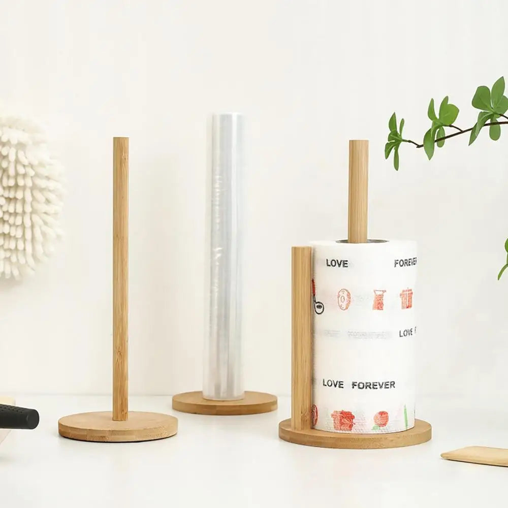 Kitchen Wooden Roll Paper Towel Holder Bathroom Tissue Vertical Stand Disposable Paper Pot Kitchen Toilet Storage Accessories