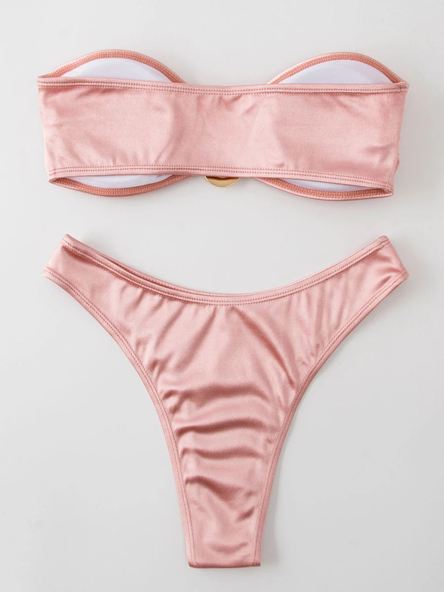 Bandeau Bikini Swimsuit Women 2026 Two-piece Swimwear Thong Bikinis Sets Female Bathing Suit Push Up Monokini Beach Wear Biquini