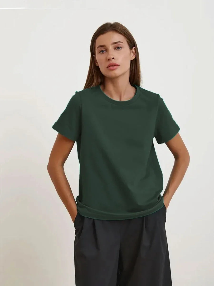 Wolfeel Summer 100% Cotton Women's T-shirt Bottoming Basic Fashionable Solid Lady Short Sleeve Loose Tops Shirts 230g/㎡ Tops