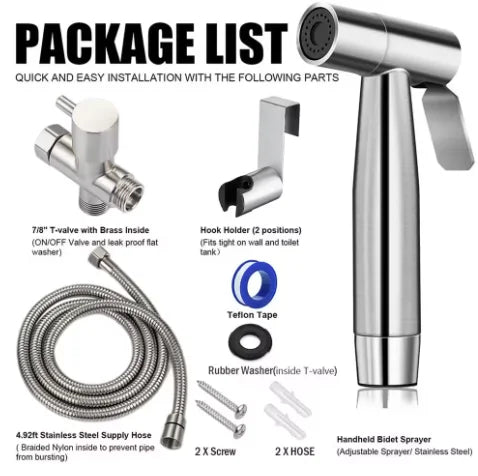 Stainless Steel Handheld Toilet Bidet Sprayer Set Self Cleaning Hand Bidet Faucet Shower Head For Bathroom