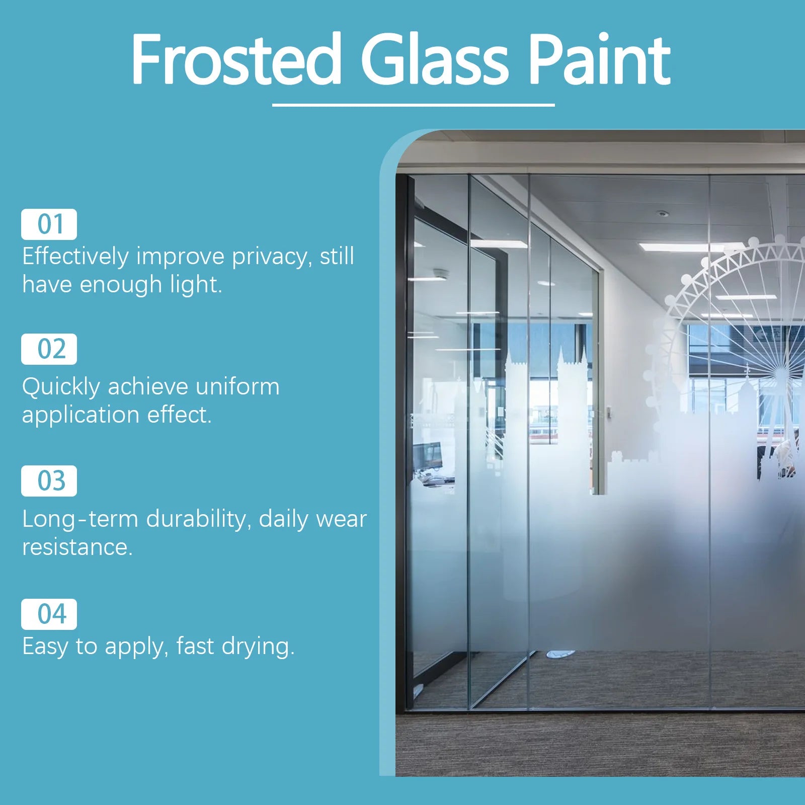 Matte Glass Paint For Windows And Doors Privacy Coating With Misty Effect Quick Drying Water Based Formula