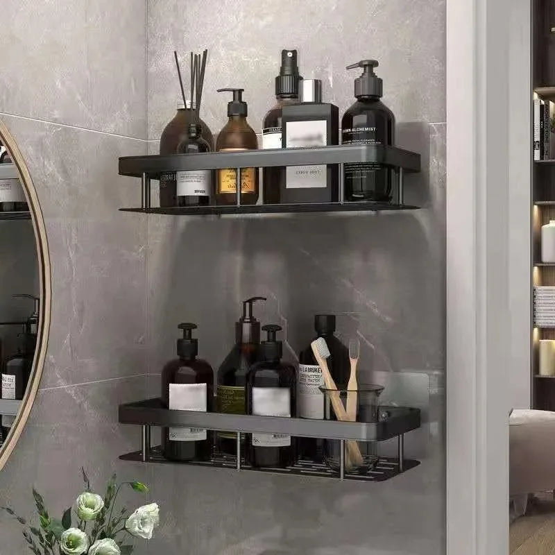 Aluminum Alloy 1/2/3pcs No Drill Wall Bathroom Shelf Shampoo Rack Makeup Storage Organizer Shower Shelf Bathroom Accessories