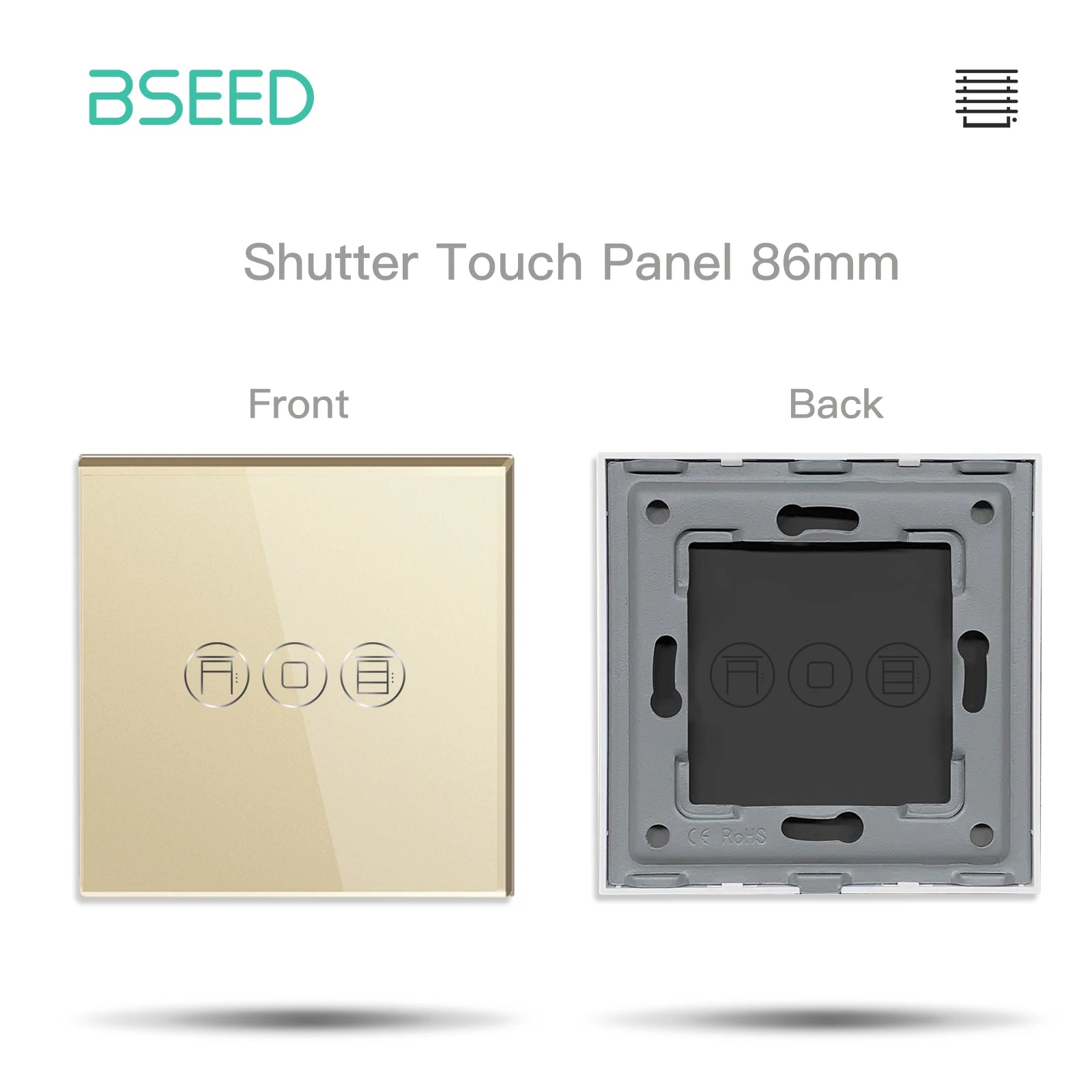 BSEED EU Standard Crystal Glass Panel 86mm For Touch Switches 1/2/3Gang With Metal Frame Wall Light Switch Function Part Only