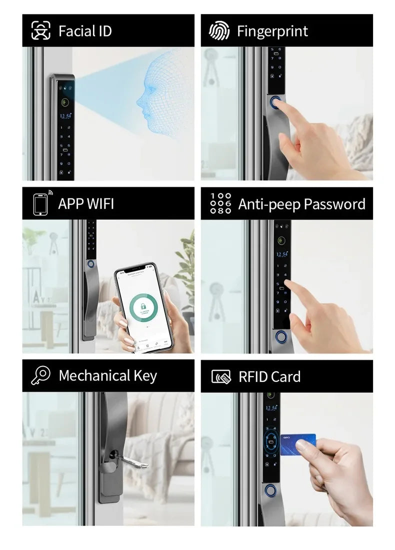 SZJN 3D Face Recognition Tuya Wifi Digital Electronic Broken Bridge Aluminum Lock Waterpoof Fingerprint Password Card Key Unlock