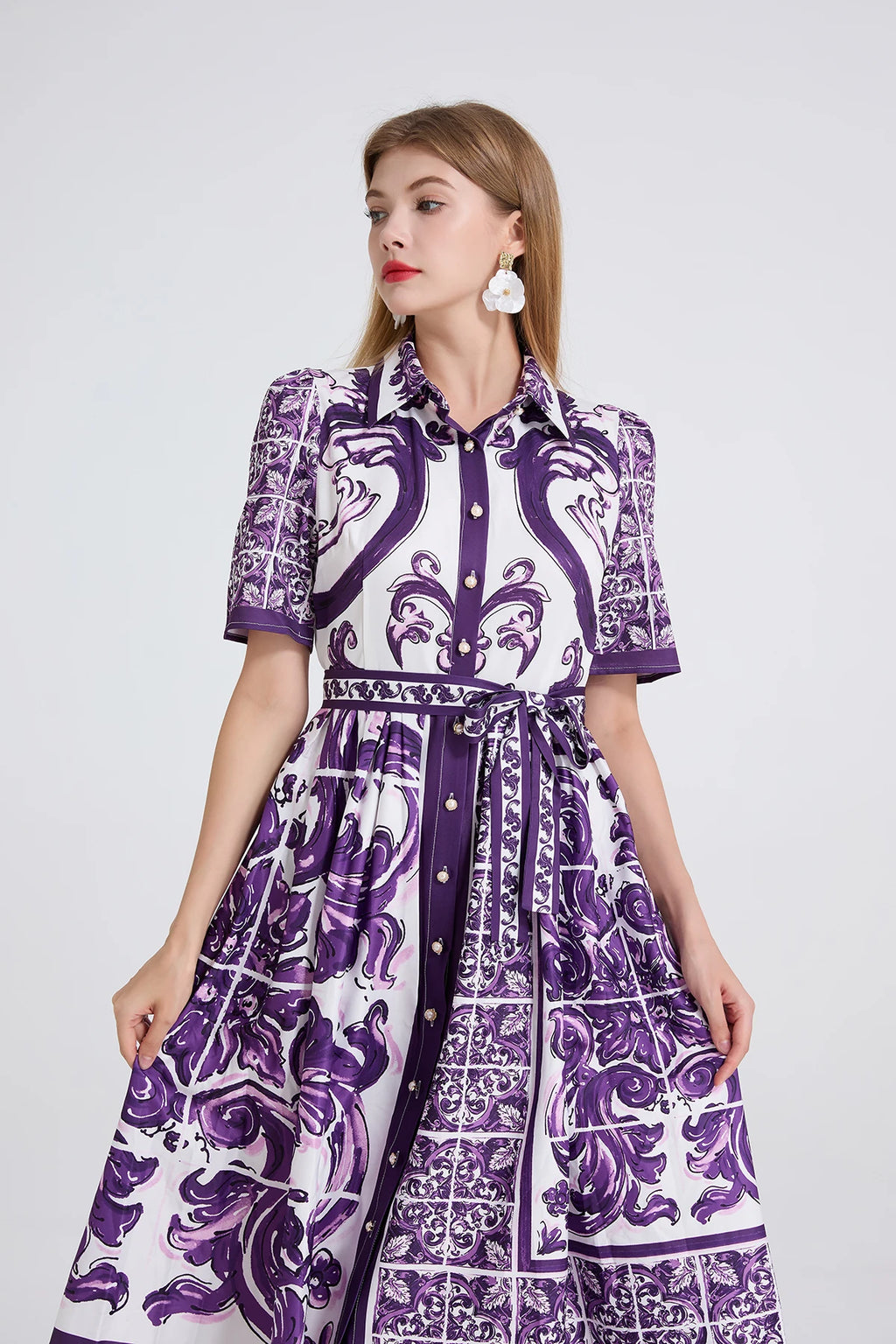 Summer Holiday Yellow Paisley Print Shirt Dresses Women's Turn Down Neck Short Sleeve Belt High Waist Beach Party Vestidos
