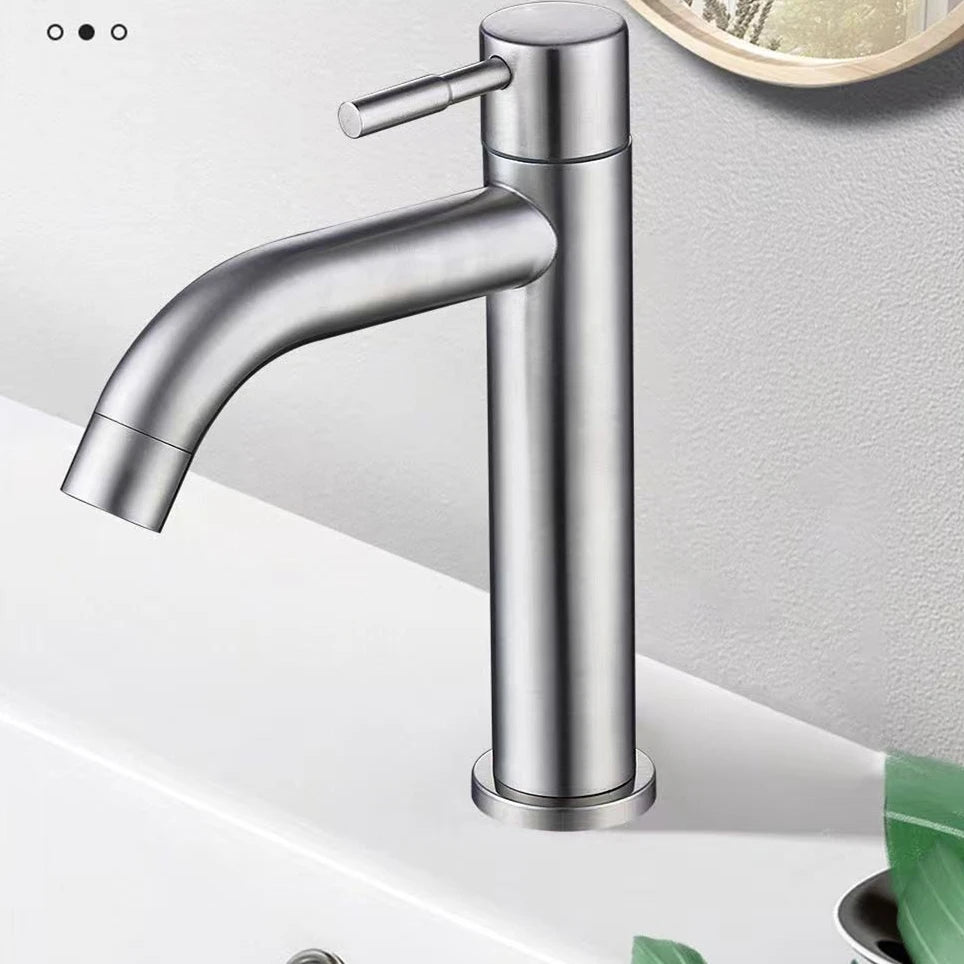 Basin Faucet 304 Stainless Steel Single Cold Water Tap Black Silver Color Deck Mounted Lengthening and Raising Basin Sink Tap