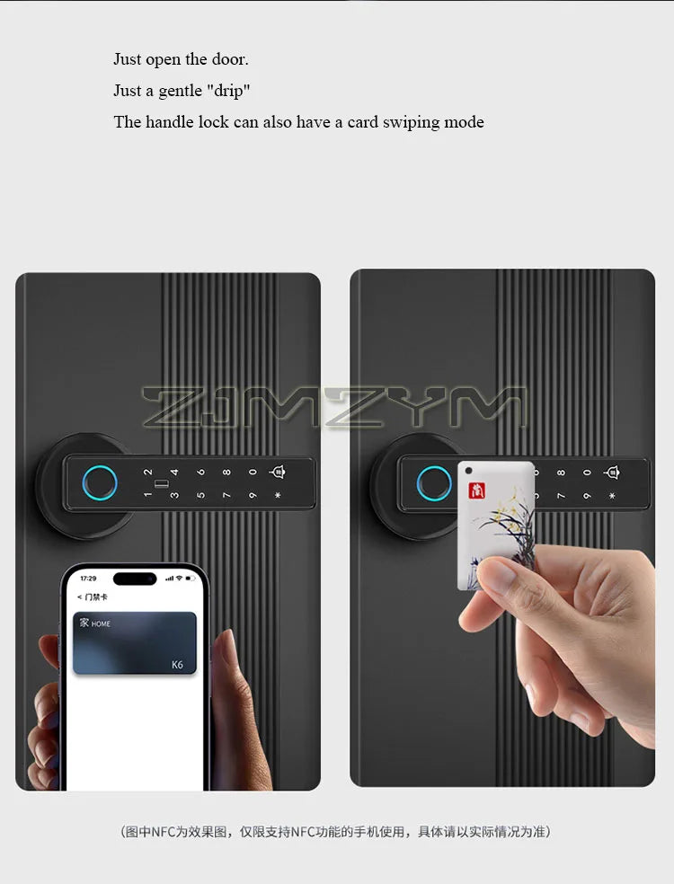 Tuya Smart Fingerprint Lock Financial Level Electronic Indoor Lock Handle Lock Support Password/Key/Bluetooth/APP Remote Unlock