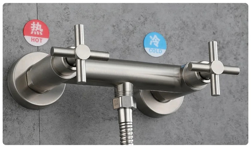 Wall-Mounted Shower Faucet Stainless Steel Bathtub Faucet Cross Handles Dual Control Hot And Cold Water Valve Nozzle Tap G1/2in