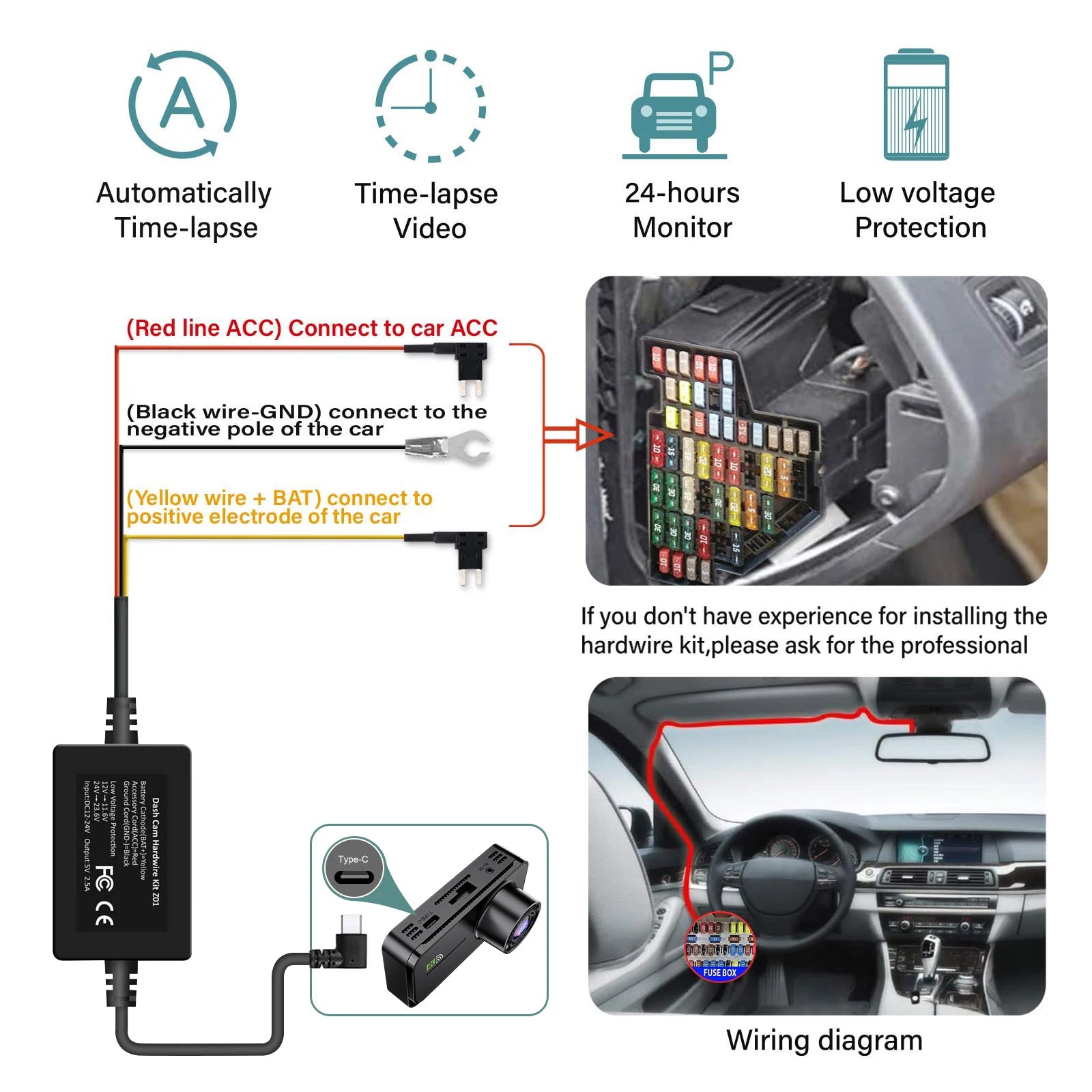 Dash Cam for Cars 4K UHD Recording Front Rear Car Camera HDR Night Vision Recorder Built in Wi-Fi 24H Parking Mode APP Monitor