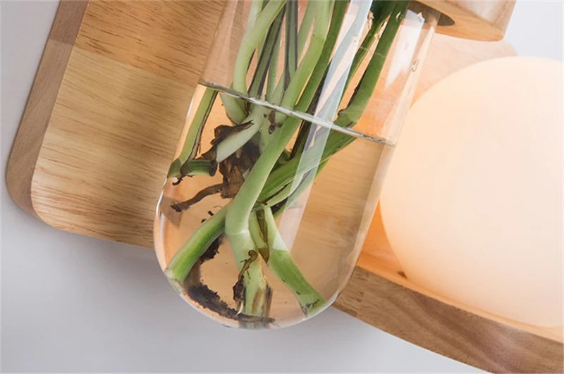 Modern Wooden Lamp Led Wall Lamps Nordic Personality Creative Green Plant Pot Home Decor Living Room Aisle Loft Light Fixtures