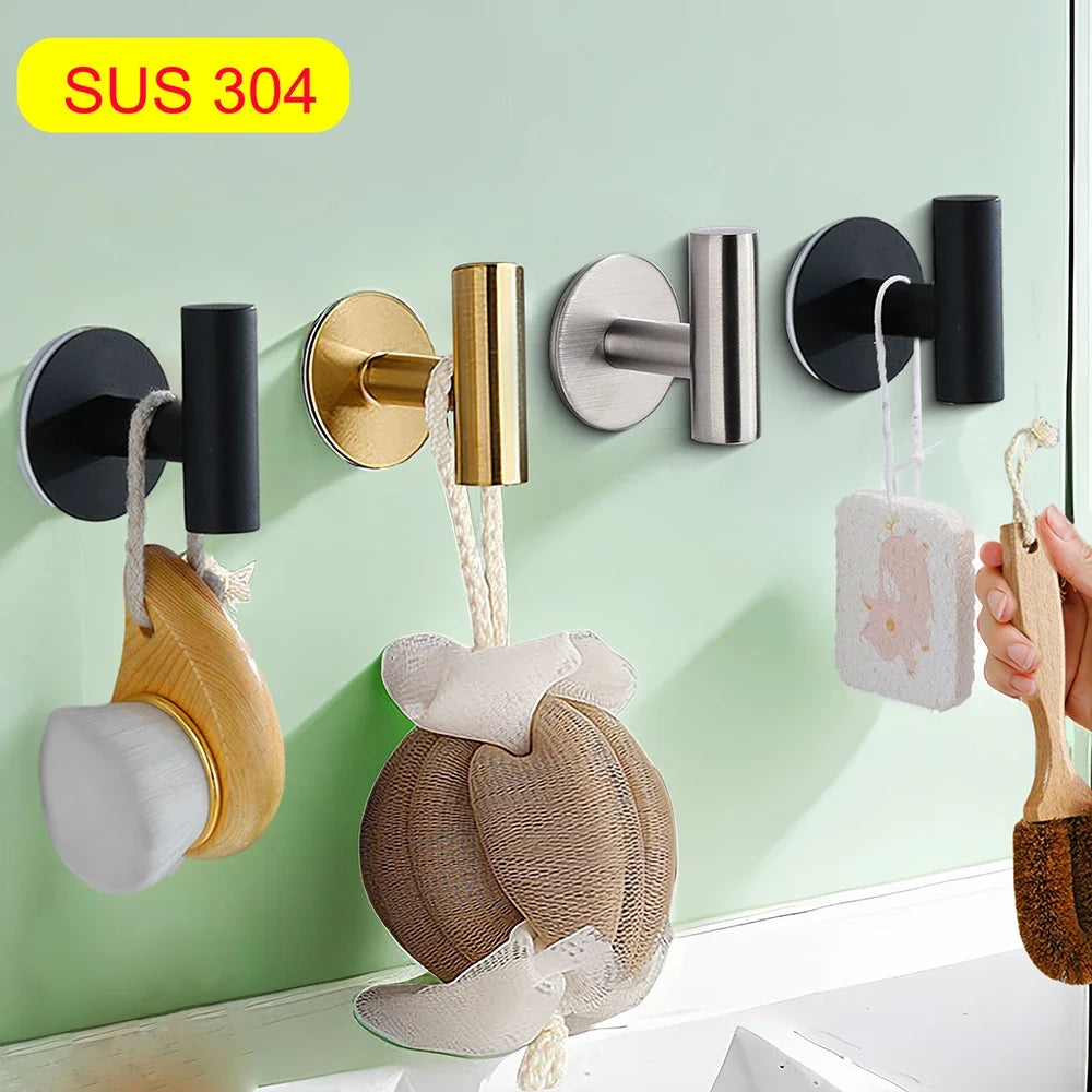 2PCS Adhesive Wall Hook Stainless Steel Robe Sticker Hooks Towel Coat Key Pants Hangers Bathroom Kitchen Storage Accessories