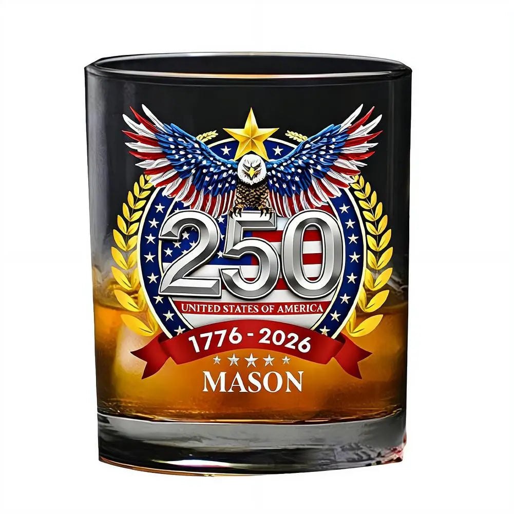 America 250 Years Anniversary Liquor Bottle Hand-blown Glassware America 250th Patriotic Eagle Cup Whiskey Glasses Rotating Cup