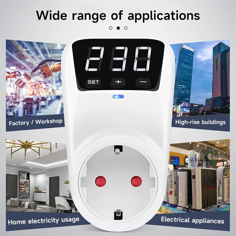 GEYA EU Socket with Voltage Protection Socket Plug AC230V 16A Adjustable Power Surge Protector Automatic Voltage Protector
