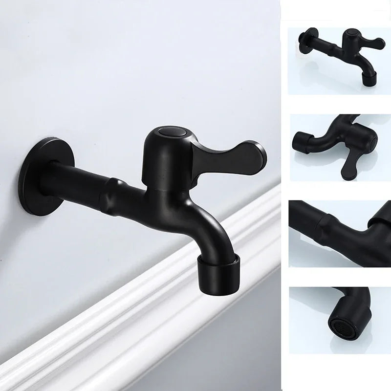 Faucets Black Brass Wall Mounted Bathroom Corner Washing Machine Cold Water Faucet Outdoor Garden Bibcock Toilet Mop Pool Taps