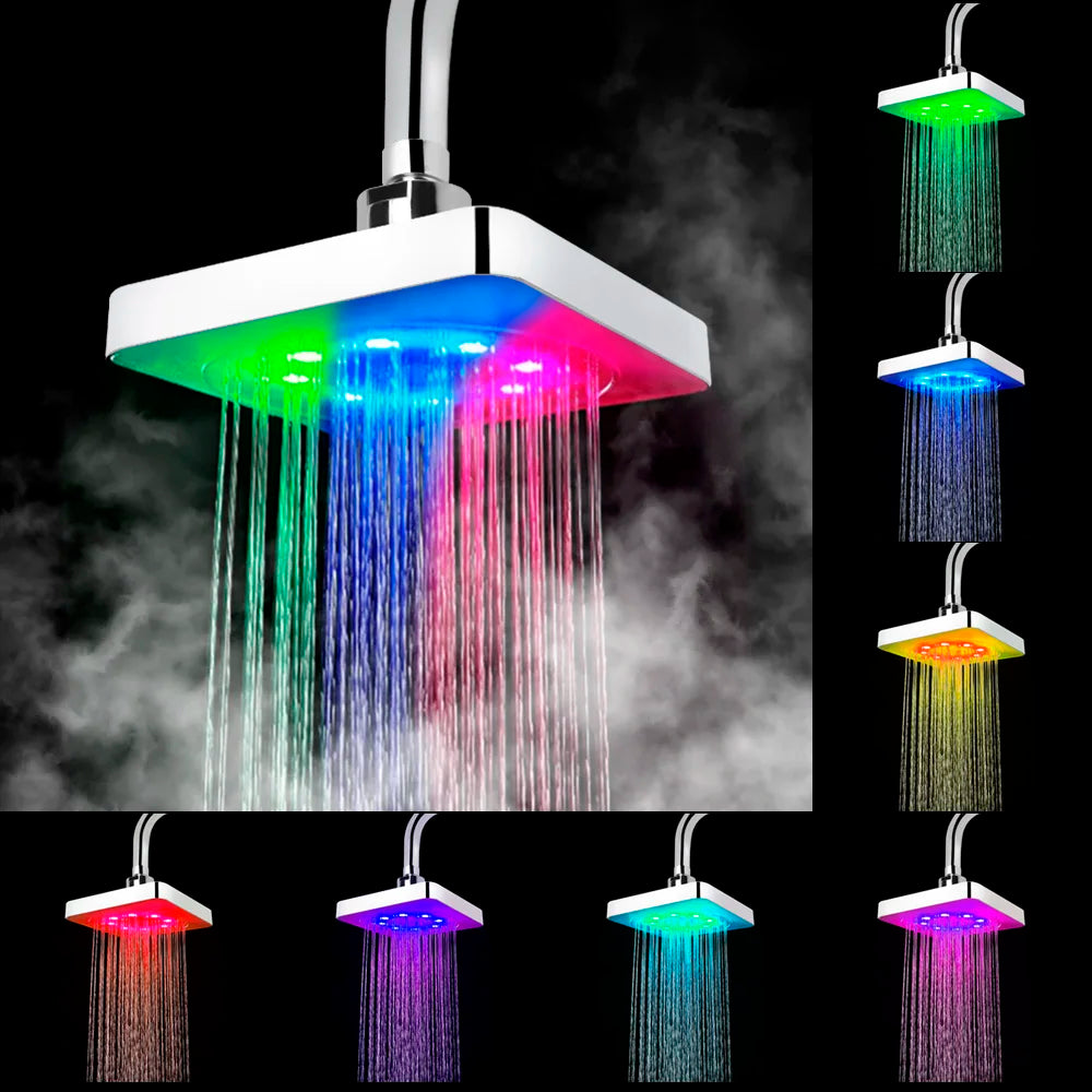 Square Fixed Showerhead Rainfall Top Spray 7 Colors Gradual Changing 3 colors Temperature Sensor LED Shower Head