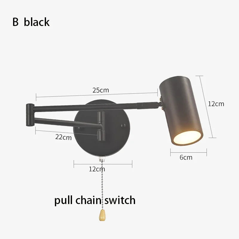 Modern Bedroom LED Wall Light Touch Sensor Switch White Black Gold Long Pole Arm Folding Bed Head Wall Reading Wall Light