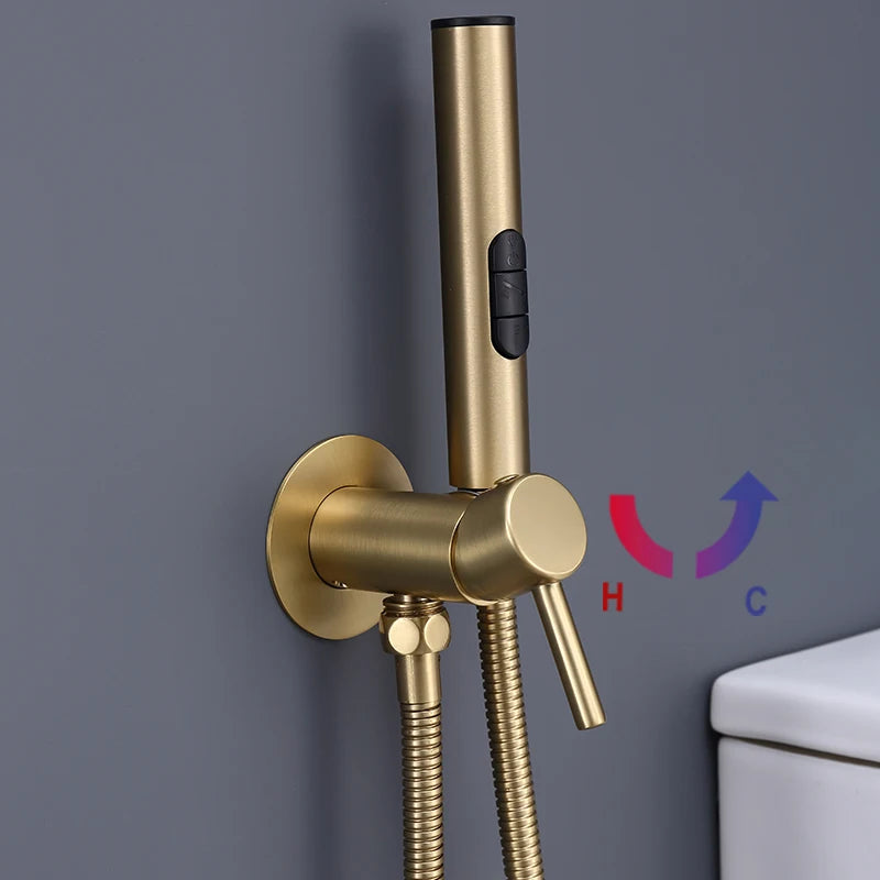 Brass Bidet Faucet 304Stainless Steel Portable Toilet Bidet Sprayer Set Toilet Faucet Hygienic Shower Hot Cold Water Shoer Head