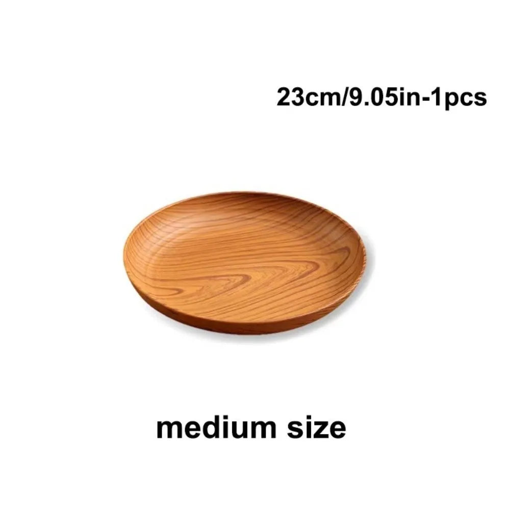 Kitchen Accessories Plastic Wood-Grain Round Tray Imitation Wood Multi-Purpose Tea Tray Dinner Plates Tea Coffee