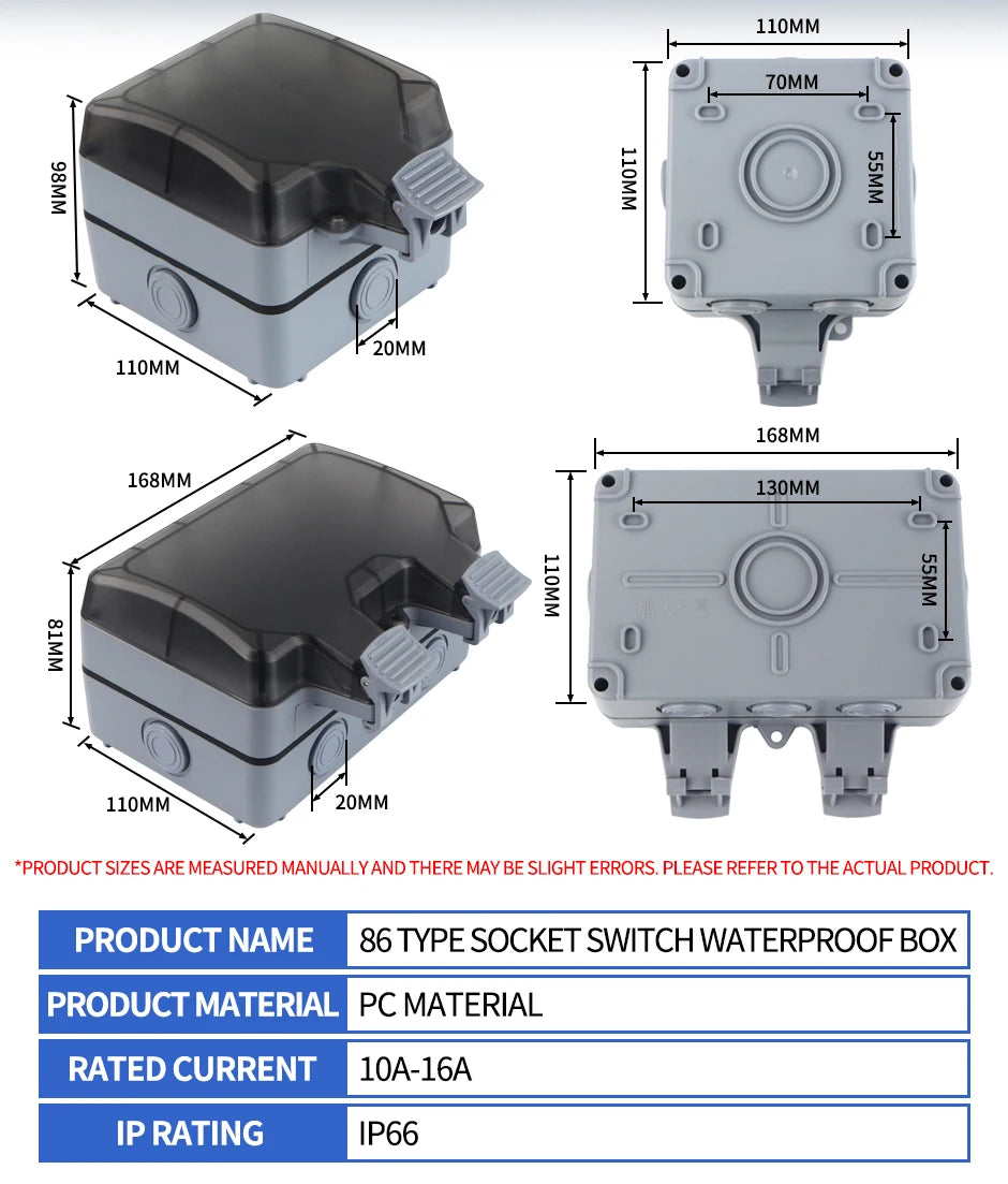 GTRIC Waterproof Outdoor Plug Electrical Sockets 250V AC IP66 DustProof Waterproof Socket With Switch Outside Master Plug