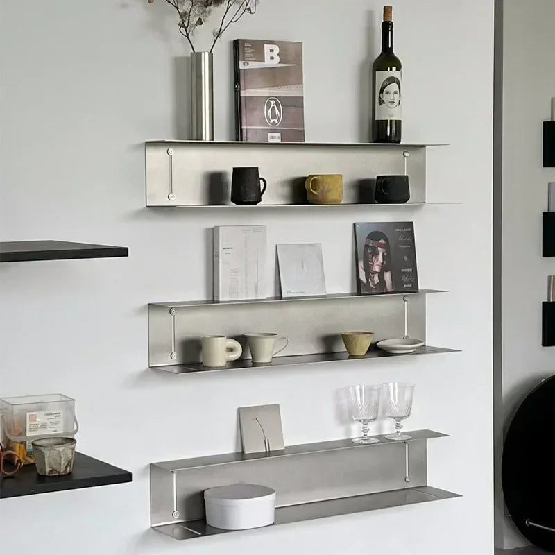 Modern Light Luxury Style Bar Coffee Shop Minimalist Art Pendant Wall-Mounted Decoration Stainless Steel Storage Rack Customized