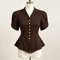 LIMO Peplum Blazer Top with V-Neck, Puff Sleeves and Decorative Buttons