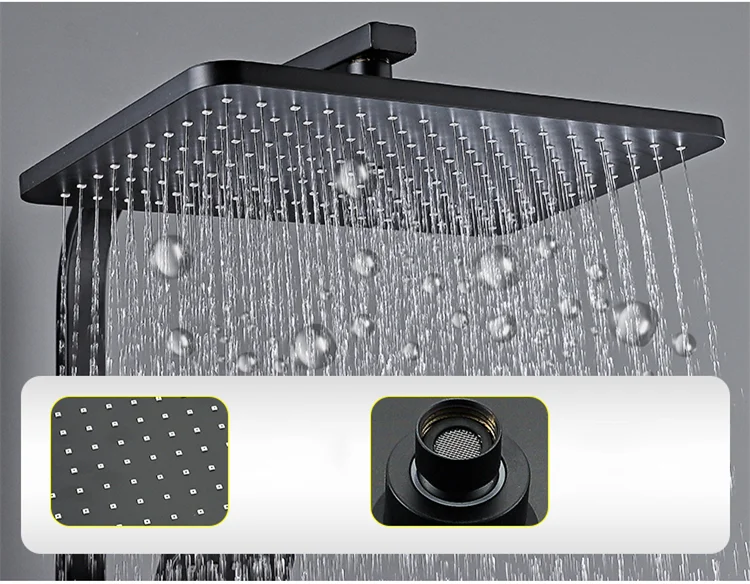 Hot Cold Bathroom Shower Set 12 Inch Rain Shower Head Quality Brass Bathroom Mixer Faucet Black Gold Thermostatic Shower System