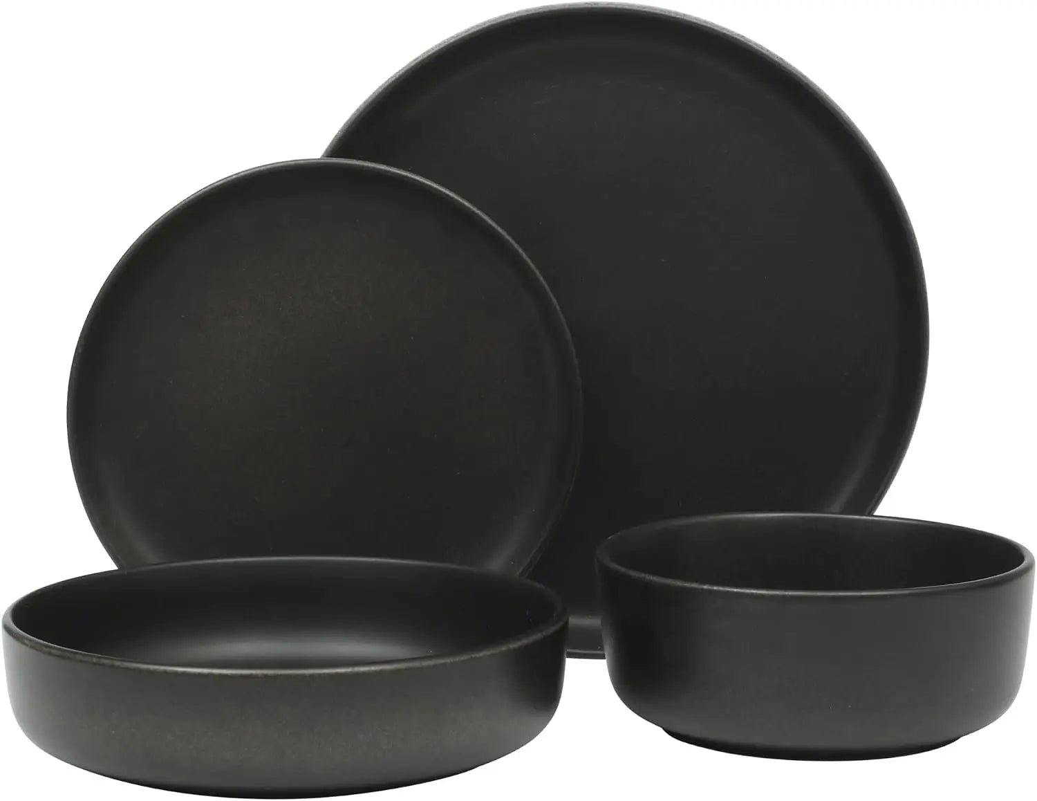 16pc Stoneware Dinnerware Set, Reactive Glaze Plates Bowls, Black